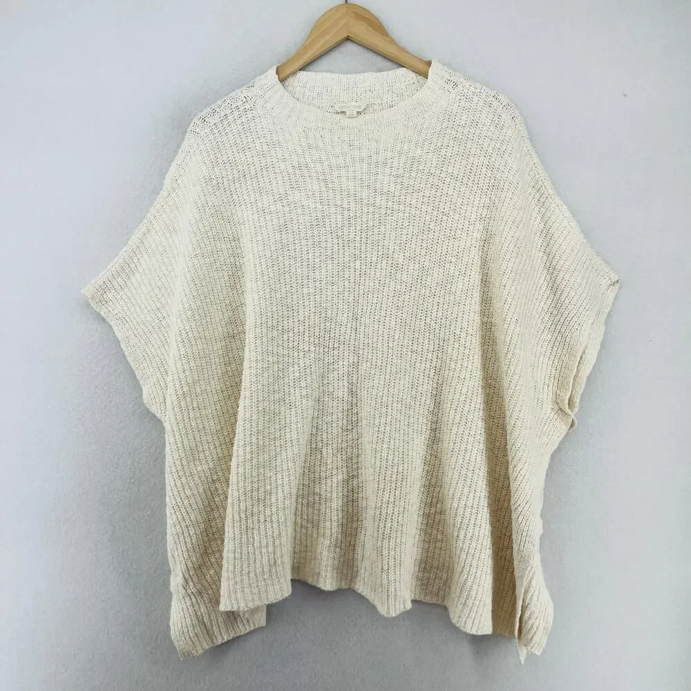 EILEEN FISHER Sweater S/M Organic Cotton Poncho Oversized Crewneck Off White